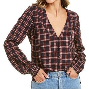 Veronica Beard Navy Plaid Peggy Blouse